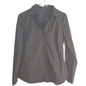 APT 9 Essentials Women’s Button Up Long Sleeve Black W/ White Polka Dot Size XS